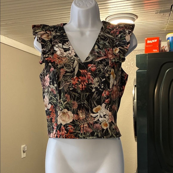 ANTONIO MELANI Tops - ANTONIO MELANI Black Floral Ruffle Blouse